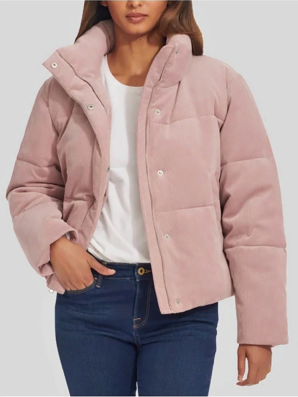 Levi's Women's Corduroy Bubble Puffer Jacket Pink XL